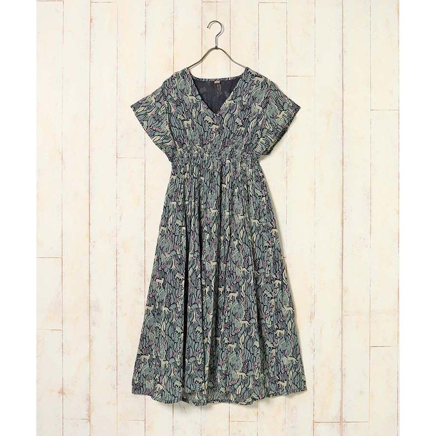 インド綿ワンピース　鳥柄 Bleu Bleuet セール ワンピース レディース 半袖 インド綿