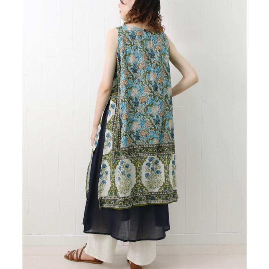 定価4万3000円☆ボタニカル柄 ノースリーブ チュニック ワンピース Bleu Bleuet（ブルーブルーエ） セール ワンピース レディース ロング