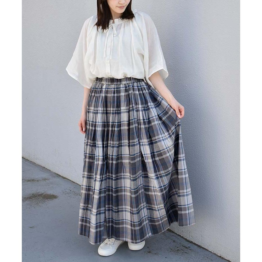BLAMINK コットンチェックスカート Bleu Bleuet（ブルーブルーエ） スカート ロング レディース ウエア