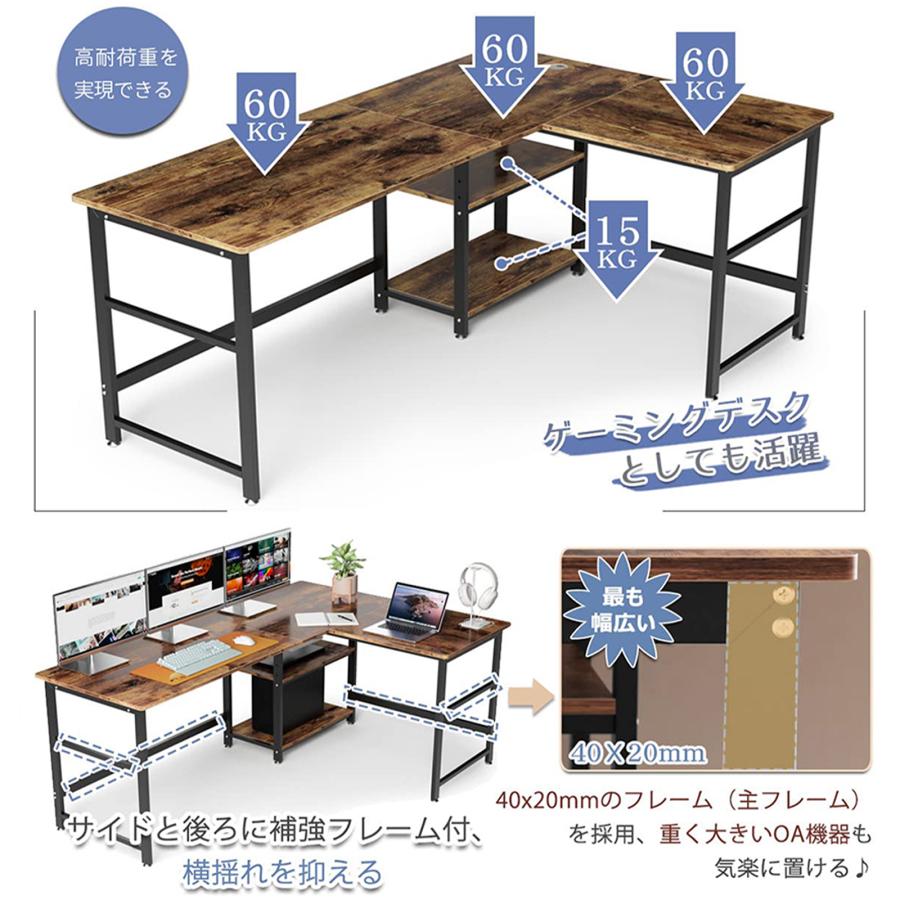 パソコンデスク l字型 左右交換設置可 幅180+120cm 2人用 PCデスク