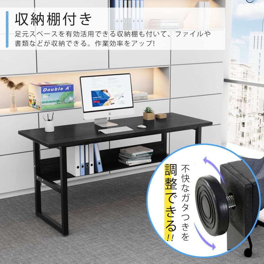 新品！カウンターテーブル 収納機能付き 省スペース パソコンデスク BLACK パソコンデスク 省スペース 幅160cm 棚付 木製 PCデスク ラック付き