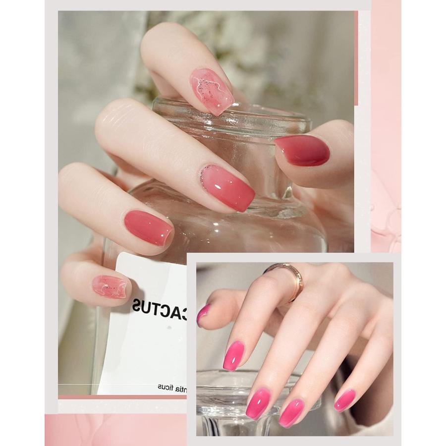 カラーネイルジェル 2セット ピンクジェル 6色 8ml 透け感あり