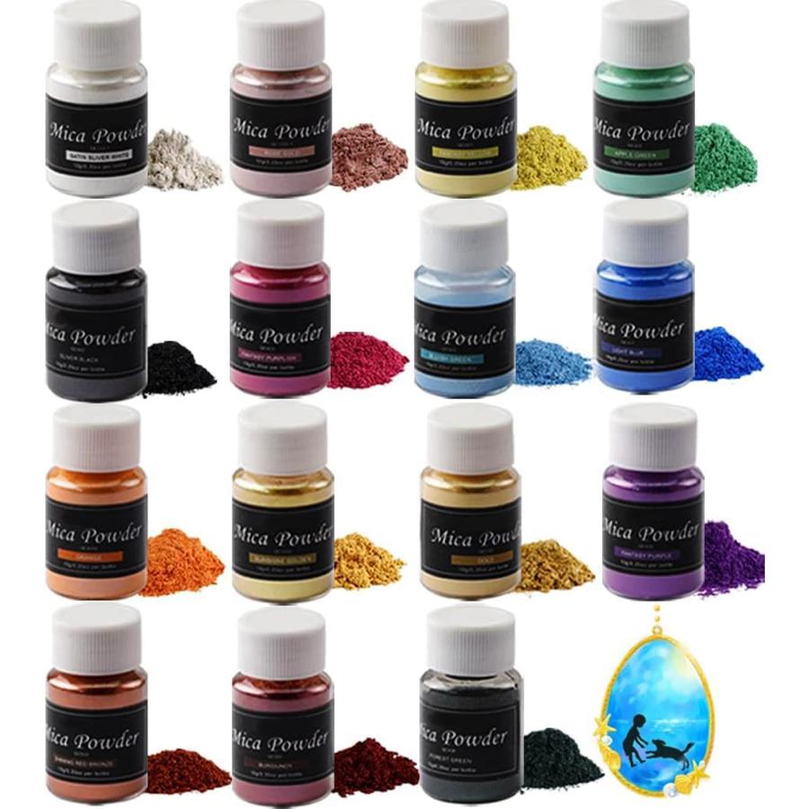 レジン 着色剤 マイカパウダー ネイルパウダー 15色セット 10g/色 レジン染料 エポキシ DIY バスボム 絵具 スライム キャンドル作り 着色剤 塗装 アイシャドウ | 