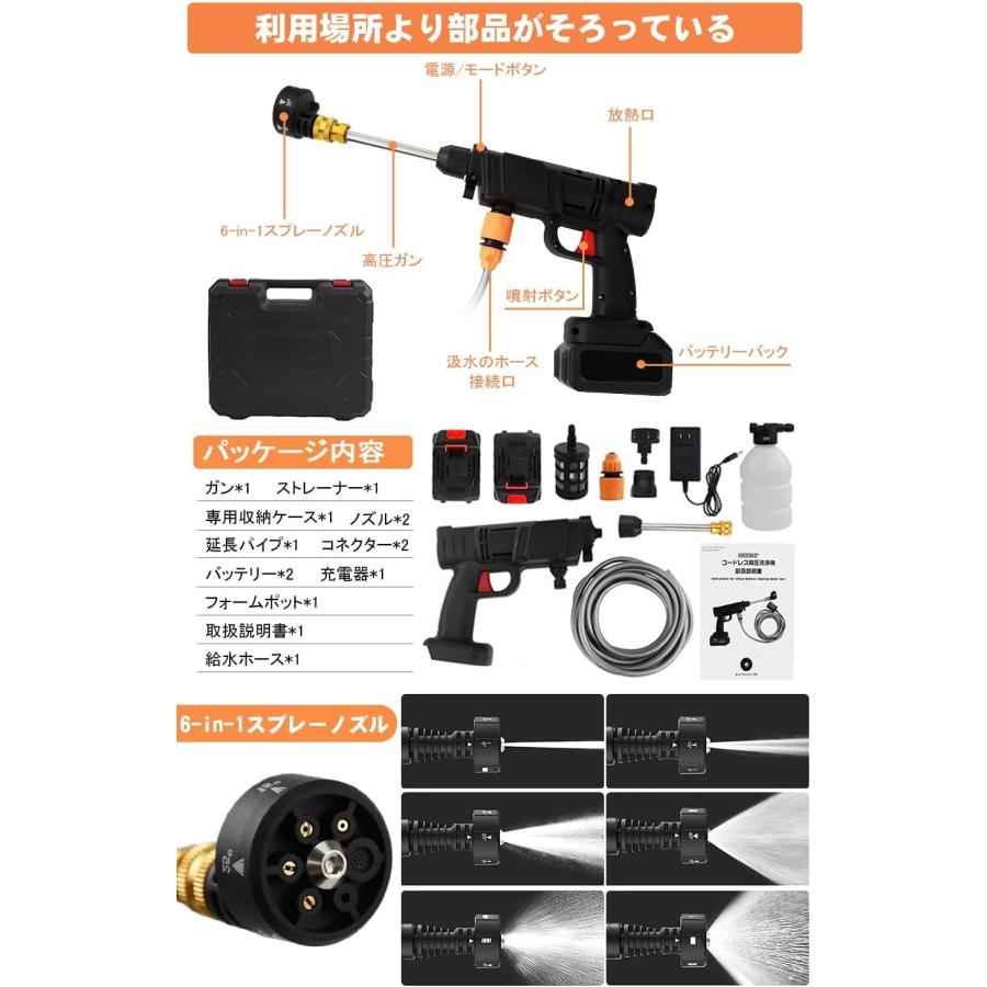 高圧洗浄機 コードレス 充電式 コードレス高圧洗浄機 6in1