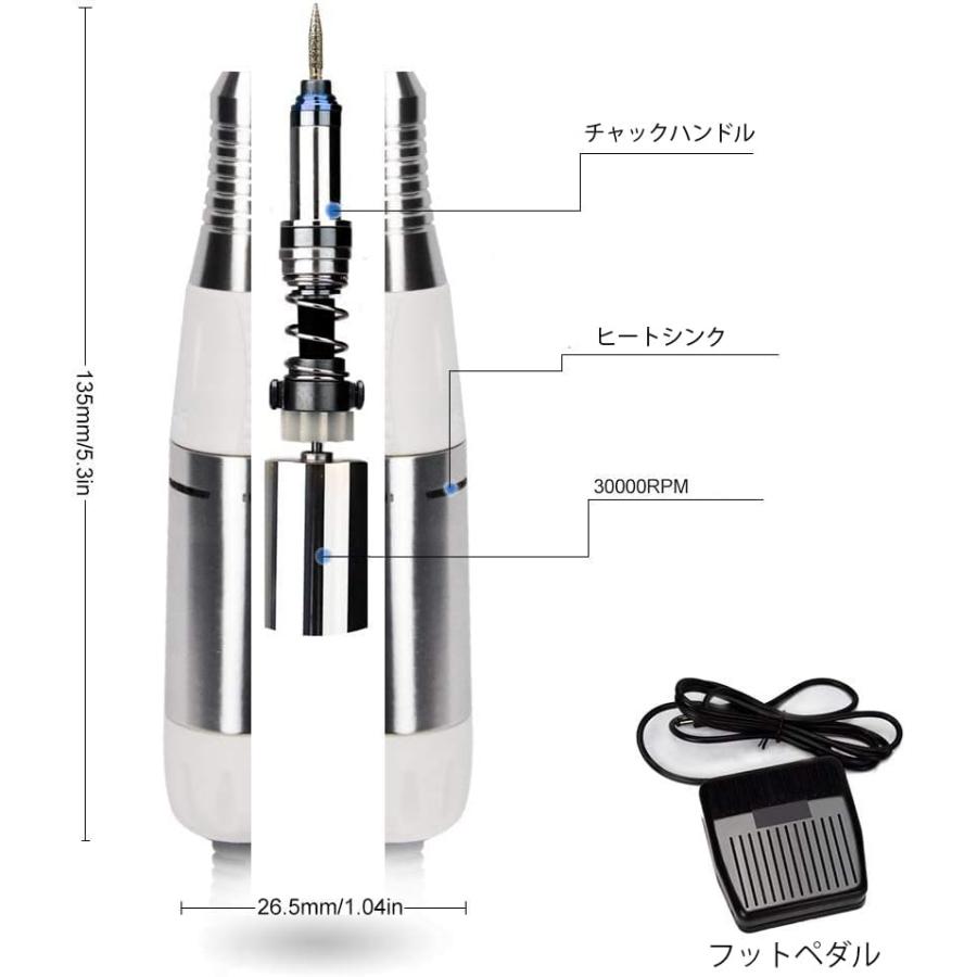 ネイルマシン 電動ネイルマシン ネイルマシーン ネイルケア 30000RPM高速回転 110V ハードジェルネイルがオフでき 多種フットペダル付き スピード調節可能 家庭の画像