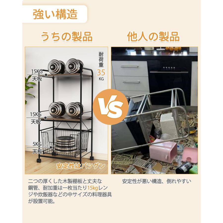 キッチンラック 耐荷重35kg レンジ台 レンジラック キッチン棚 キッチン収納ラック 物置ラック 2段棚 バスケット キャスター付き 強度安定 錆び防止 省スペースの画像