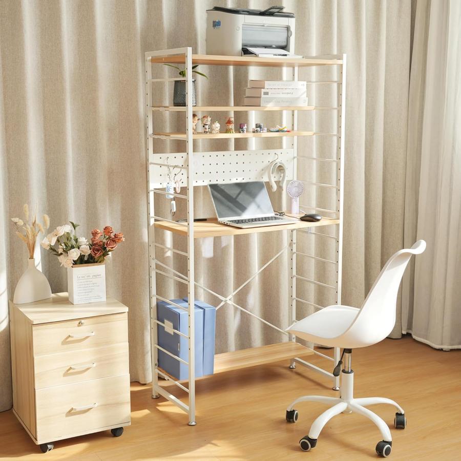 シェルフデスク パソコンデスク 机 PCデスク 幅84cm 有孔ボード付き 棚