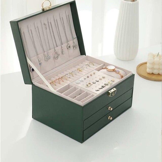 女性用3層PUジュエリーボックス,リングやイヤリング用の大容量ギフトボックス_12