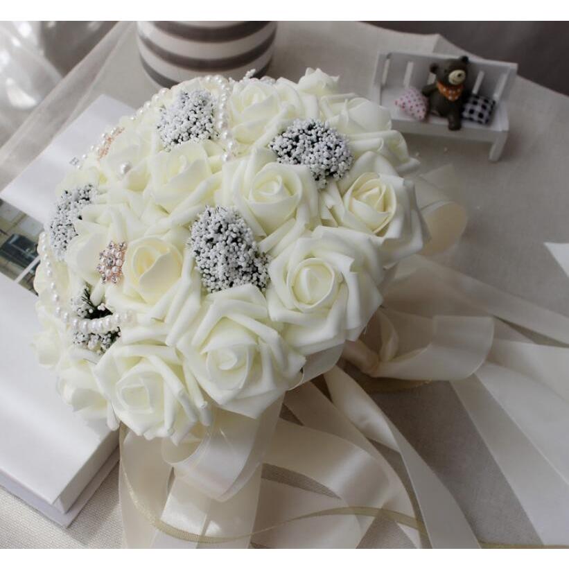 格安ウエディングブーケ 造花 ブライダルブーケ ラウンドブーケ トスブーケ 結婚式 花束 直径約28cm D159 D159 Blingbling 通販 Yahoo ショッピング