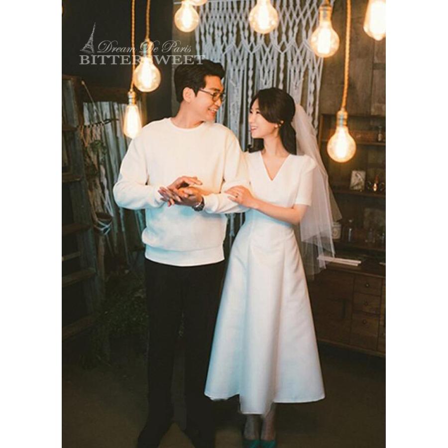 ウェディングドレス ミモレ丈 ウエディングドレス ワンピース Aライン ミモレ Vネック 編み上げタイプ 前撮り 後撮り 披露宴 結婚式 S Xl Wd142 Wd142 Blingbling 通販 Yahoo ショッピング