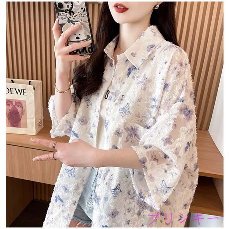 半袖ゆったり 花柄シャツ レディース 半袖シャツ シャツ 春夏 シアー