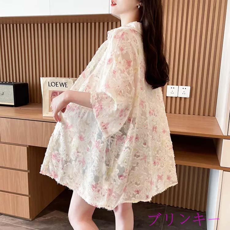 半袖ゆったり 花柄シャツ レディース 半袖シャツ シャツ 春夏 シアー