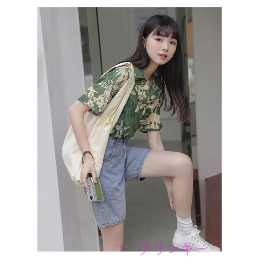 アロハシャツ グリーン 半袖シャツ トップス 花柄シャツ 夏服 シャツ
