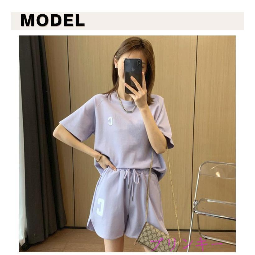 半袖 スウェット tシャツ ルームウェア 上下セット ハーフパンツ T
