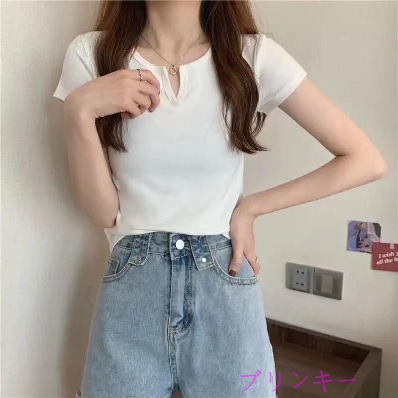ショート丈 Tシャツ レディース 半袖 カットソー 夏 トップス 無地 