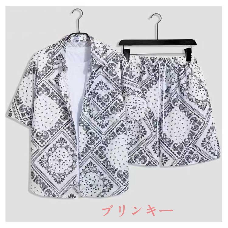 アロハシャツ 短パン セットアップ メンズ 花柄 総柄 夏 半袖 シャツ