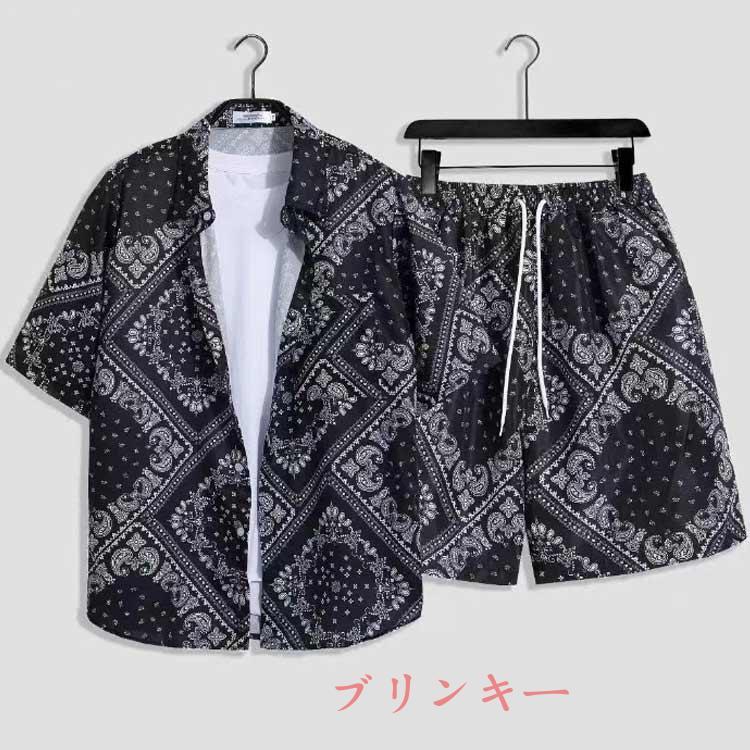アロハシャツ 短パン セットアップ メンズ 花柄 総柄 夏 半袖 シャツ