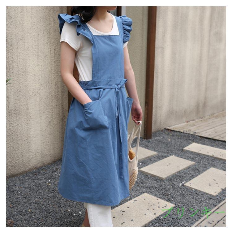 エプロン フリル ロング 肩 エプロンドレス 大人 上品 黒 冠婚葬祭