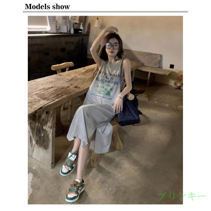 ロングワンピ ノースリーブ トップス タンクトップ Tシャツ ワンピース