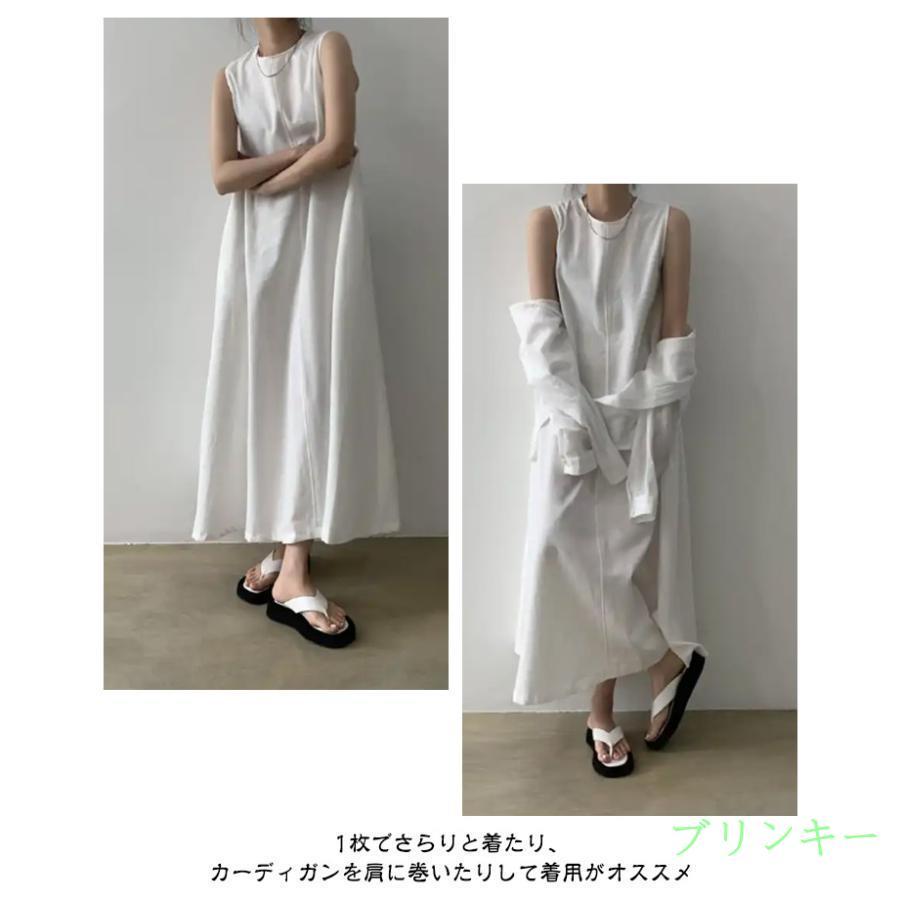 袖なし マキシ丈 夏 イエロー マキシワンピース 綿麻ワンピース リネン