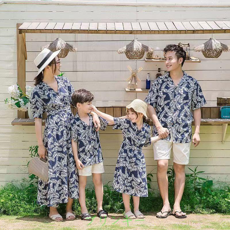 ハワイ製　トゥーパームス　花柄　アロハ　ペアルック　ワンピース　シャツ 親子ペアルック アロハ 花柄 ペアT/ワンピ コーデ ハワイ旅行に