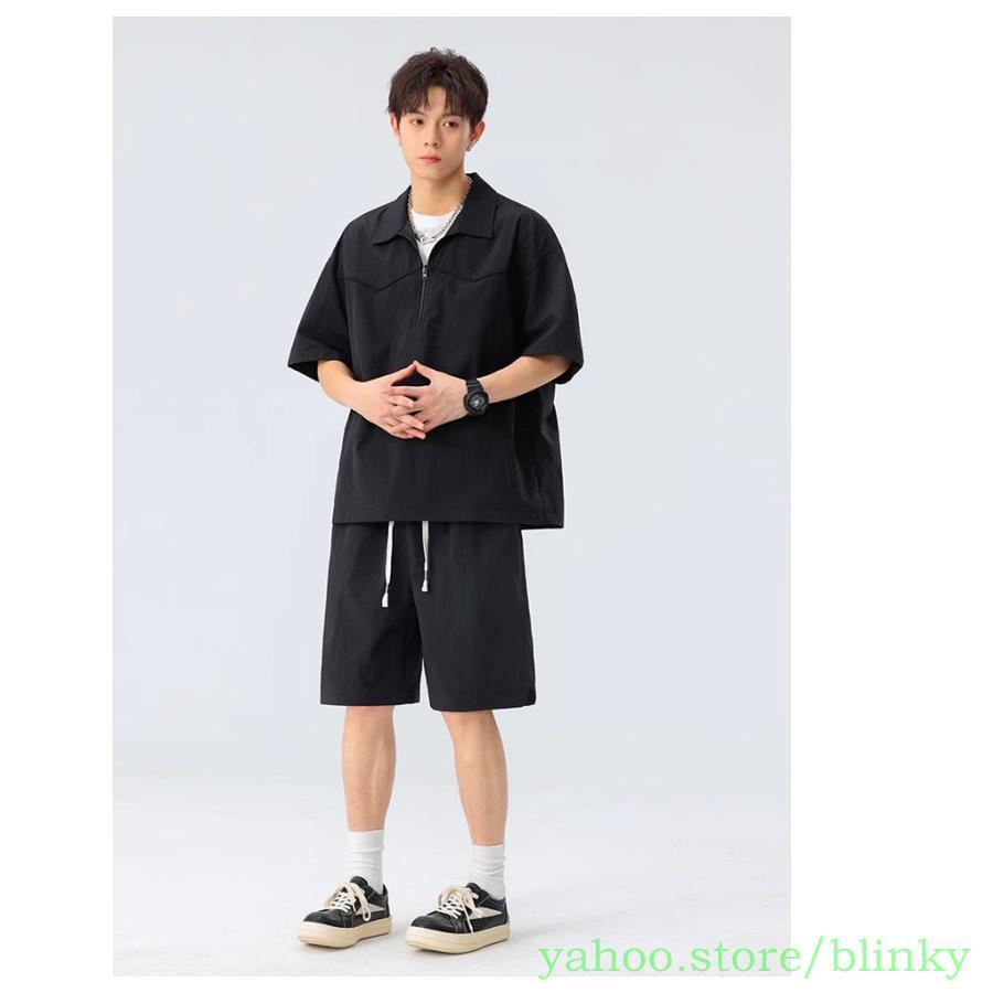新品　ラッセルノ　セットアップ　ハーフパンツ　ハーフジップシャツ　ブラック　4 セットアップ メンズ 夏 上下セット 半袖 ハーフジップ シャツ