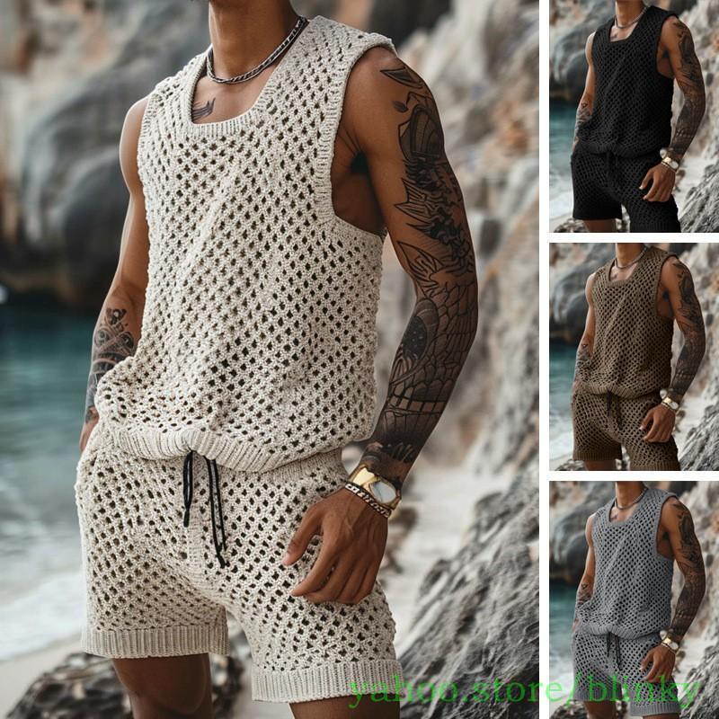 夏服 tシャツ ニット メッシュ ノースリーブ タンクトップ ショーツ