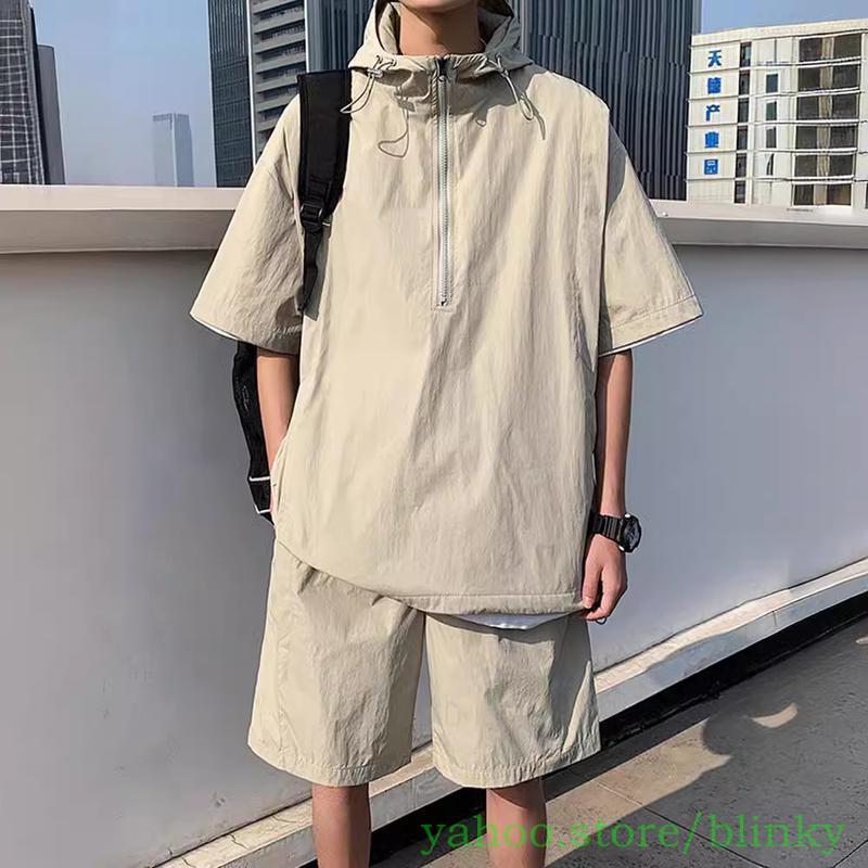 セットアップ メンズ 上下セット 夏 半袖 アノパーカー ハーフパンツ