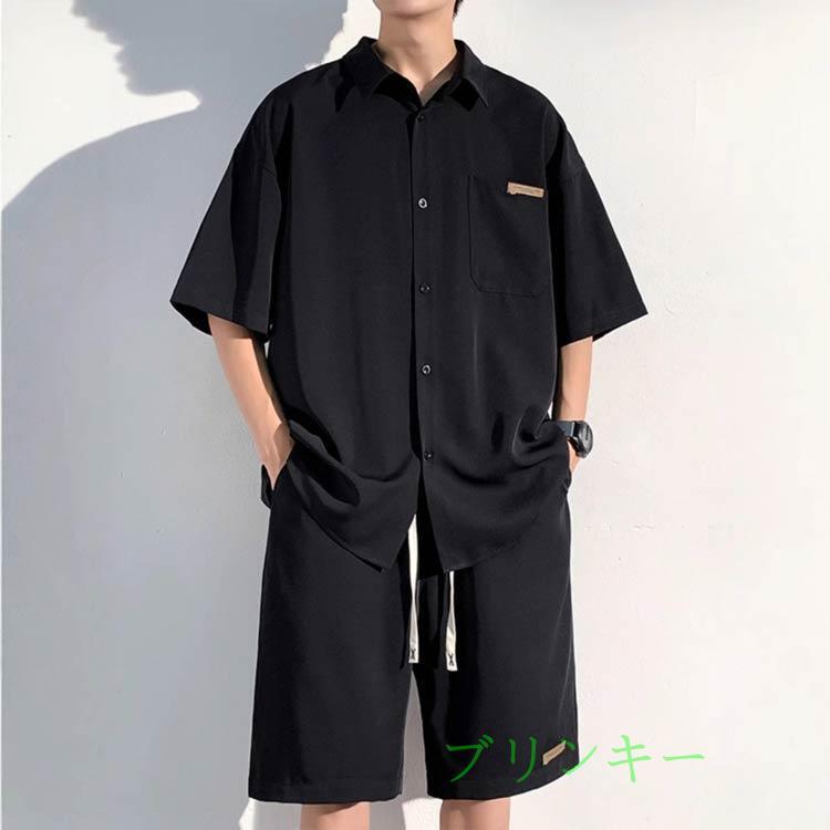 ゆったりLLサイズ❤新品 PING 黒シャツ 白パンツ 上下セット セットアップ セットアップ メンズ ビッグシルエット 接触冷感 シャツジャケット 2点