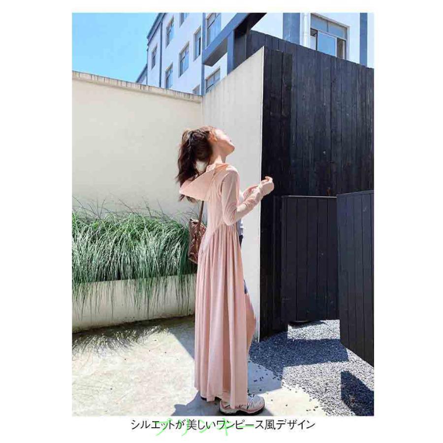 未使用に近い✨プリーツプリーズ ボーリング柄 ロングカーディガン ロングコート UVカット フード付き ワンピース風 サマーロングコート 紫外線対策