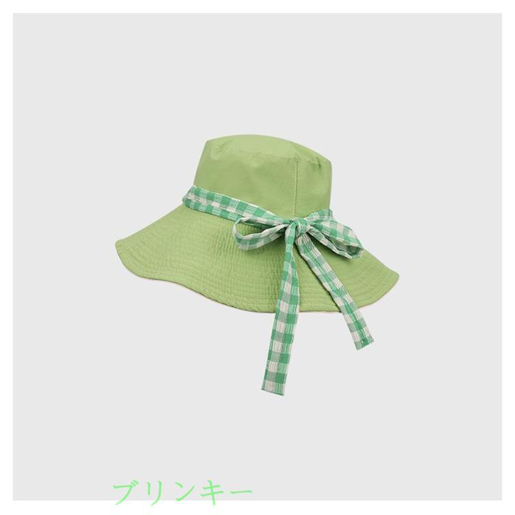 日よけ 帽子 両面使用可能 バケットハット チェック柄 つば広 紐付き