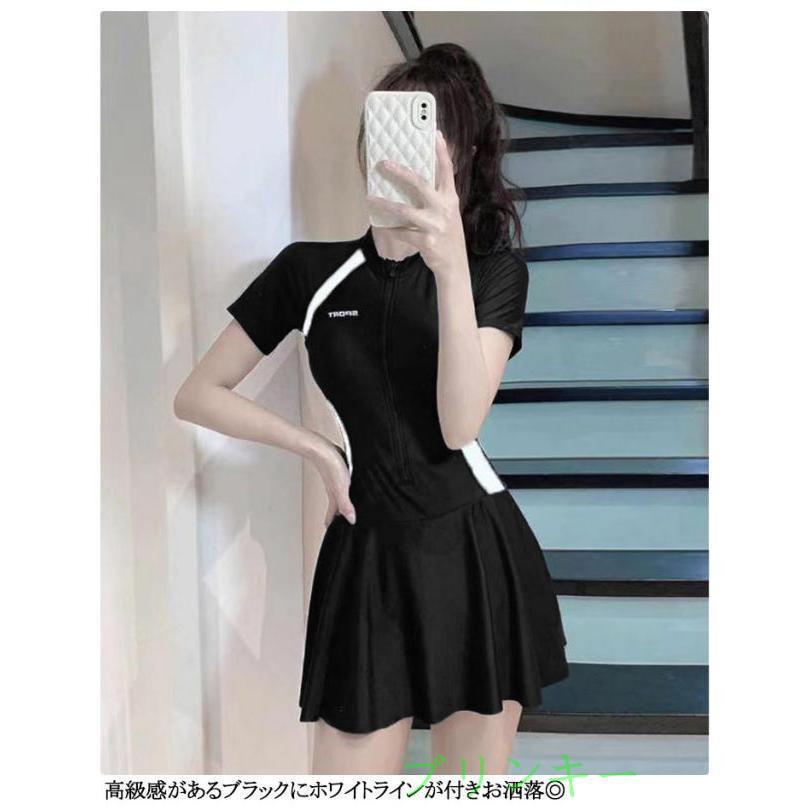 体型カバー フィットネス水着 ショートパンツ ワンピース 半袖 女性