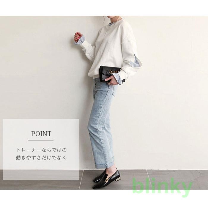 重ね着風 トレーナー ストライプシャツ スタンドカラー フリル