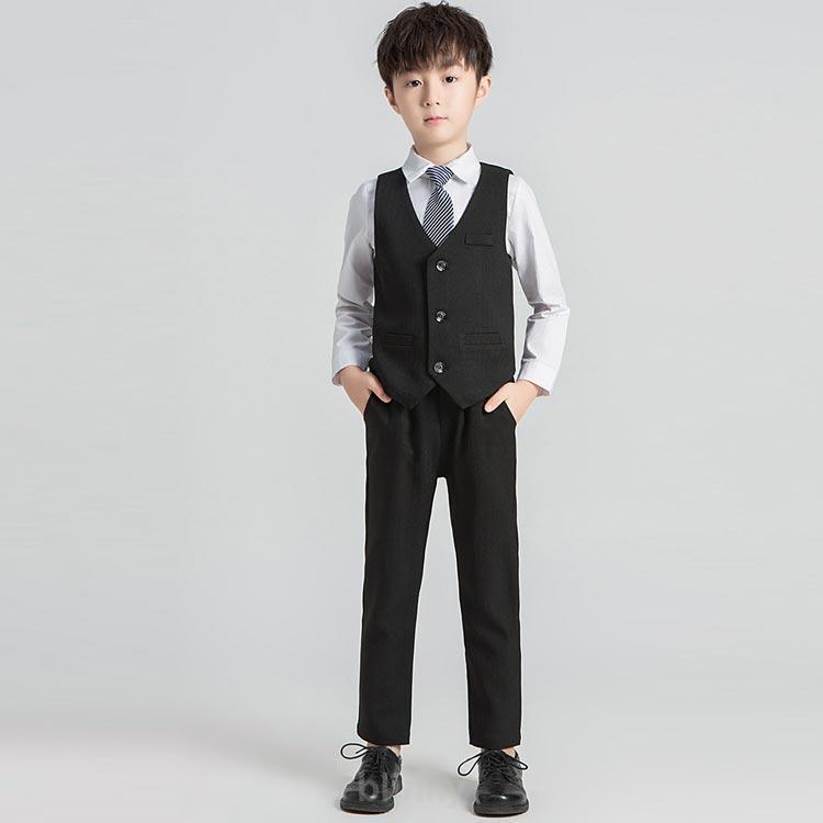ジレ 4点セット パンツ 卒業式 男の子 黒 入学式 発表会 スーツ キッズ グレー ストライプ柄 子供 スーツ フォーマルスーツ 結婚式 ジャケットの画像
