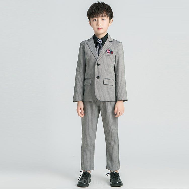 ジレ 4点セット パンツ 卒業式 男の子 黒 入学式 発表会 スーツ キッズ グレー ストライプ柄 子供 スーツ フォーマルスーツ 結婚式 ジャケットの画像