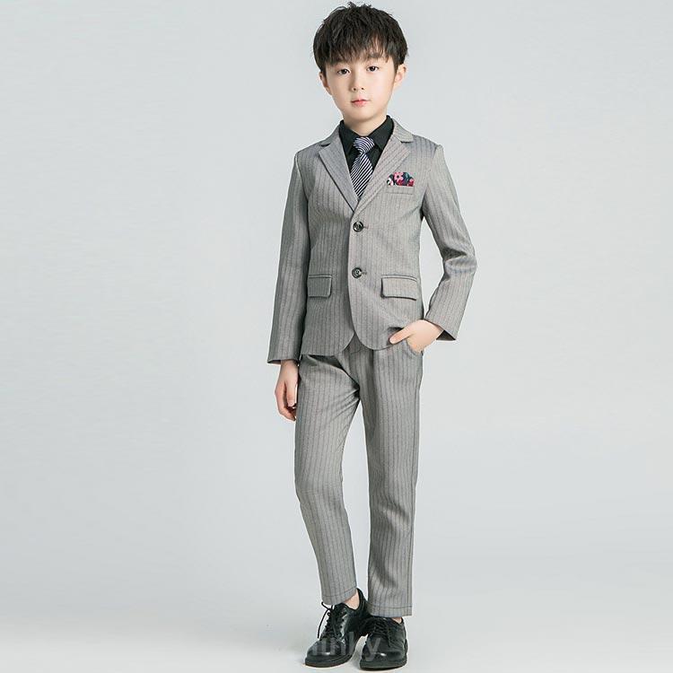 ジレ 4点セット パンツ 卒業式 男の子 黒 入学式 発表会 スーツ キッズ グレー ストライプ柄 子供 スーツ フォーマルスーツ 結婚式 ジャケットの画像
