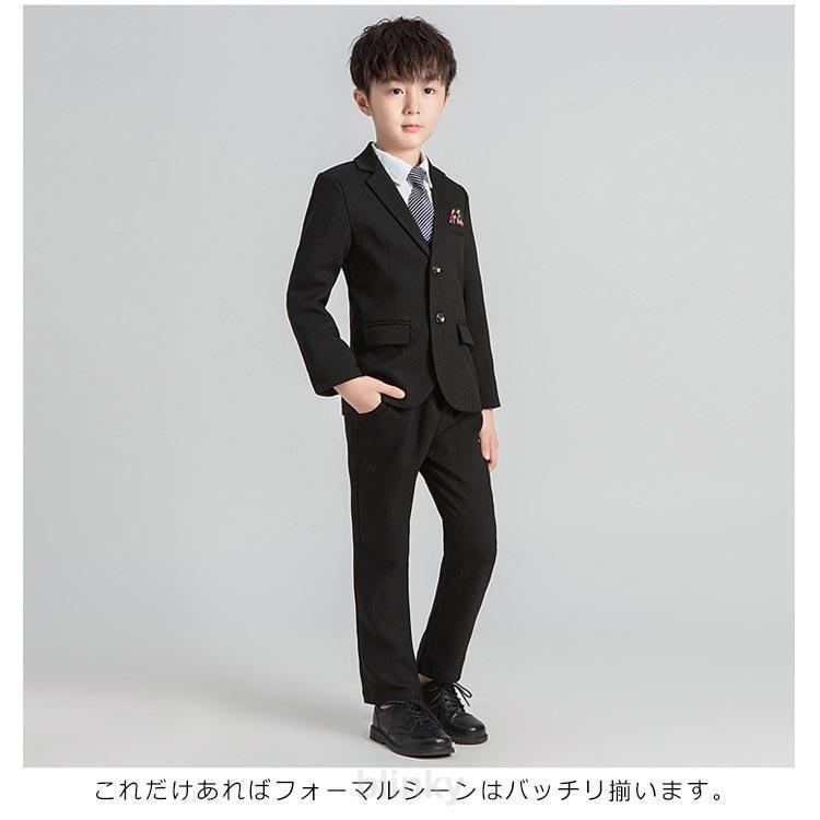 ジレ 4点セット パンツ 卒業式 男の子 黒 入学式 発表会 スーツ キッズ グレー ストライプ柄 子供 スーツ フォーマルスーツ 結婚式 ジャケットの画像