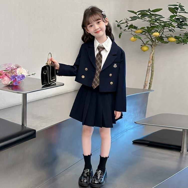 女子 スーツ 4点セット 150 中高生 女の子 入学式 卒服 韓国 制服 フォーマルスーツ 卒業式 プリーツスカート 小学校 小学生 卒業式 高校生の画像