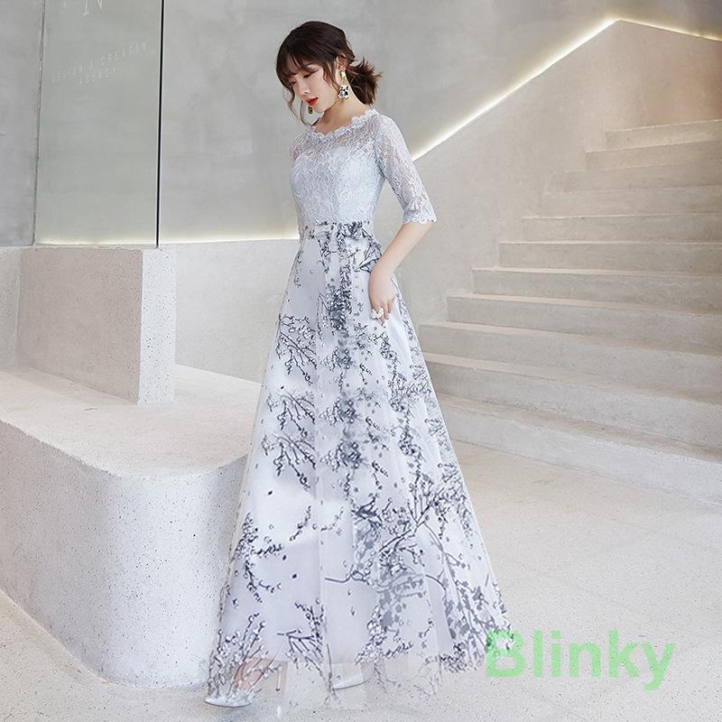 パーティードレス 結婚式 40代 20代 ロング 袖あり 五分袖 韓国風