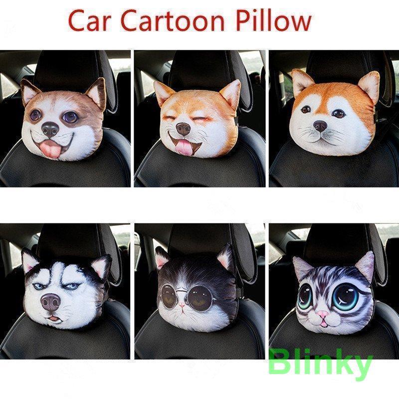 車のヘッドレスト かわいい 犬 猫 3D ソフト枕 ネッククッション ヘッドサポート シートベルトカバーパッド｜blinky｜04