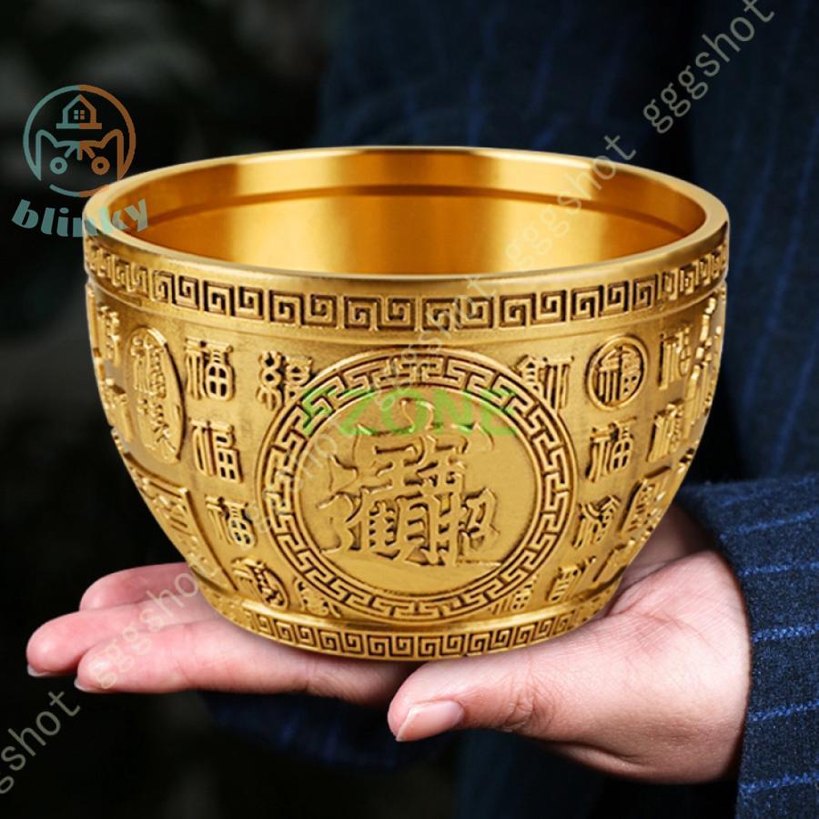 富と幸運 聚寶盆 浮彫 銅製 風水グッズ 風水 置物 開運 昇運 機運上昇