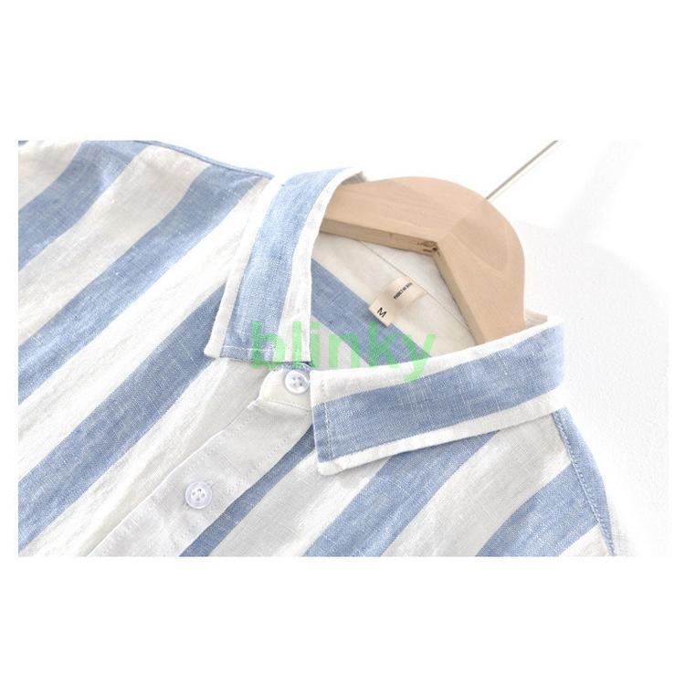 リネンシャツ メンズ ストライプシャツ カジュアルシャツ 亜麻シャツ