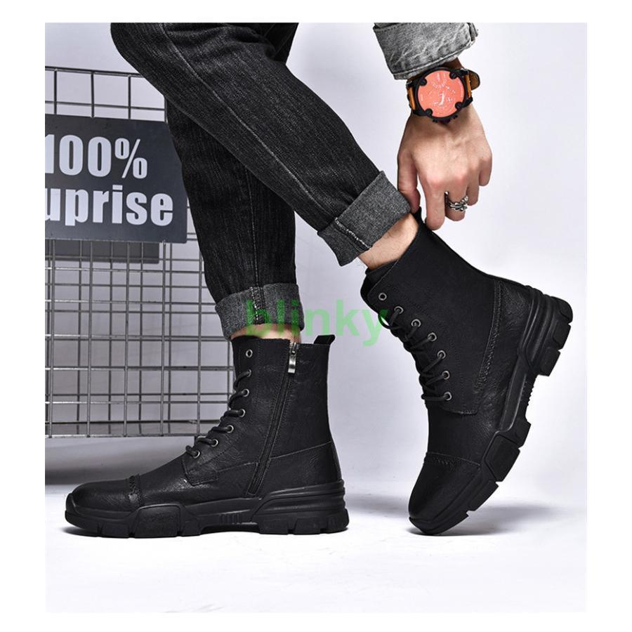 ブーツ メンズ ワークブーツ スノーブーツ ハイカット 厚底 サイドジッパー 裏起毛 カジュアル アメカジ 保温 滑り止め おしゃれ 大きいサイズ ブーツ メンズ ワークブーツ スノーブーツ ハイカット 厚底 サイド