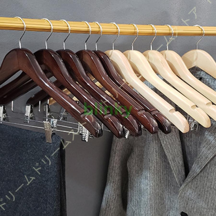 木製スーツハンガー クリップ付きハンガー 10本セット スーツ