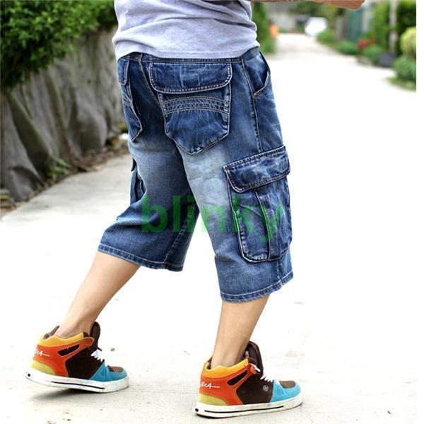 極太デニム ハーフパンツ ジーンズ メンズ ルーズフィット B系 ヒップ