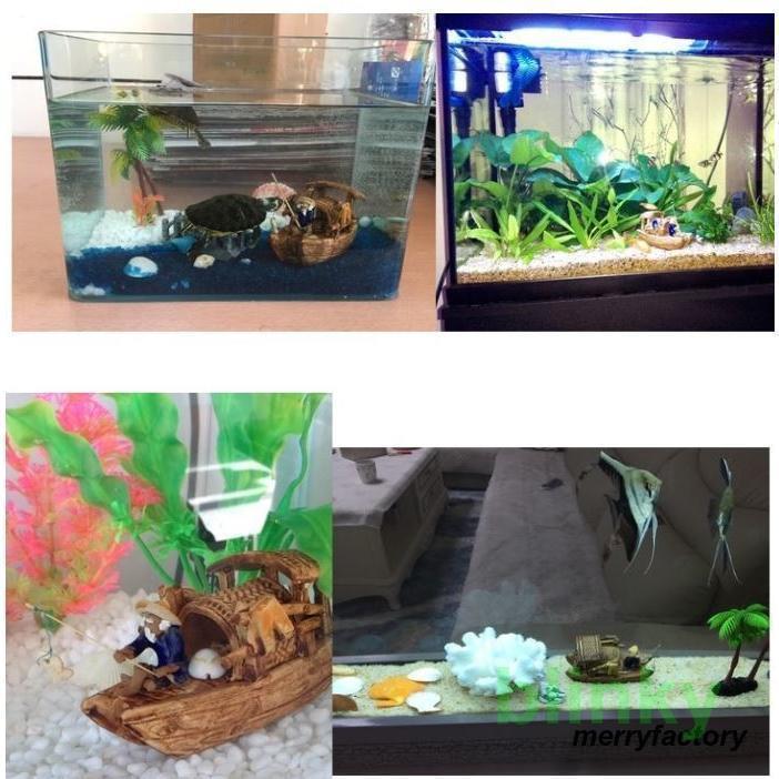 水槽用オブジェ アクアリウムオブジェ 水中レイアウト 船 釣り人 水槽 