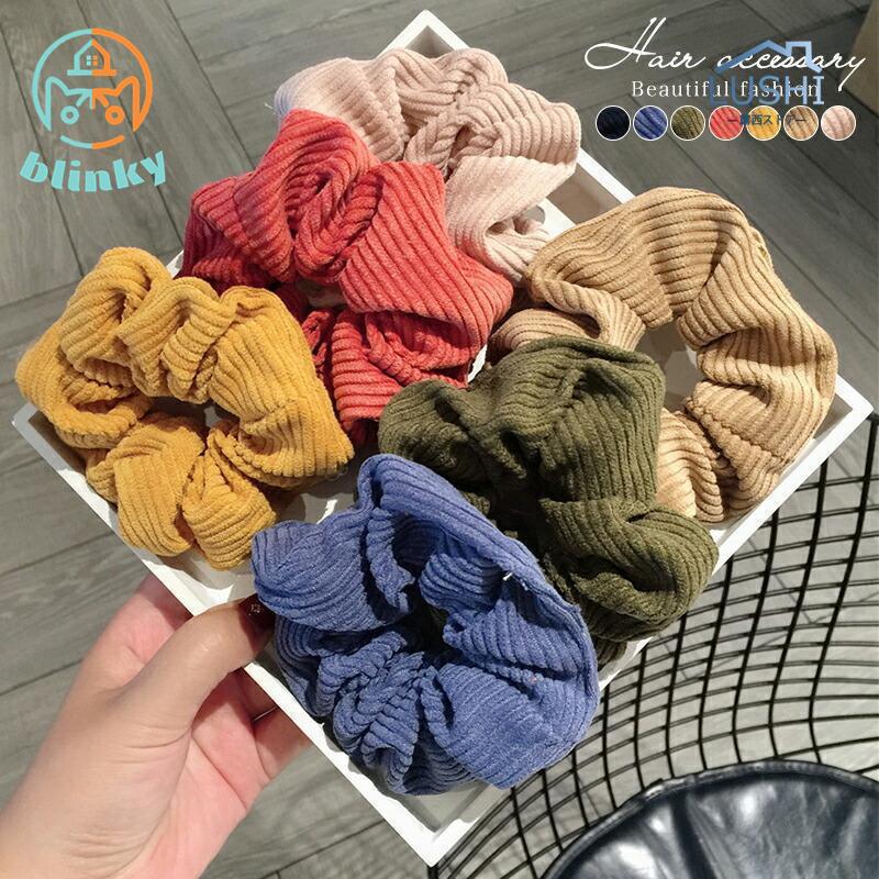 コーデュロイ シュシュ ヘアアクセサリー ヘア小物 ヘアゴム ネイビー