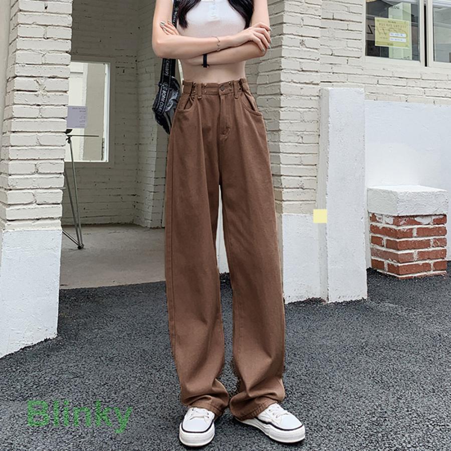 ワンウォッシュ ハイウエスト デニム パンツ ワイド 韓国 cr9887 ワンフォークロージング 1111clothing デニム ワイドパンツ