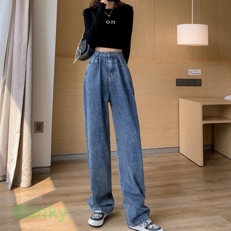 ハイウエスト デニム ワイドパンツ 韓国 : ブリンキー - 通販