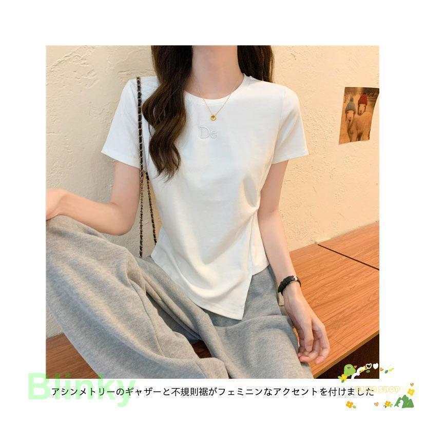 ブランド登録なし 半袖Tシャツ 夏 レディース Tシャツ アシンメトリー 